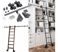 Kit De Herrajes Para Escalera Corredera, Kit De Herrajes Para Puerta Corredera De Granero, Riel Móvil Tubo Redondo De Acero Negro Para Escalera, Para Bibliotecas/lofts