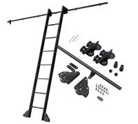 Kit de herrajes para Escalera corrediza de Biblioteca, Rodillos Superiores telescópicos y Ruedas Inferiores con Freno, riel de extensión de Escalera 100-600 cm (sin escaleras)(200cm Kit de Pista)