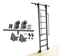 Kit de herrajes para escalera de biblioteca con ruedas - Kit de herrajes para escalera deslizante negra - Riel de riel para escalera de metal, kit de riel/riel para escalera móvil para altil