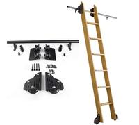 Kit de herrajes para escalera de biblioteca corrediza negra (sin escalera) | Riel de acero al carbono para estantería, estantería de pared, ático(244cm Kit de pista)