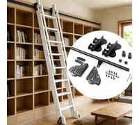 Kit de herrajes para escalera de biblioteca corrediza negra (sin escalera), sistema completo de rieles de escalera enrollable retráctil para trabajo pesado para biblioteca(480cm Kit pista)