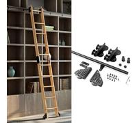 Kit de herrajes para escalera de biblioteca corrediza negra (sin escalera), sistema de riel de escalera enrollable retráctil con rodillo de piso de freno(610cm Kit de pista)