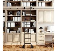 Kit de herrajes para escalera de biblioteca corrediza y rodante negra (sin escalera) | Pista y polea de acero al carbono, ruedas silenciosas de PU para el hogar y el loft(366cm Kit de pista)