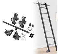 Kit de herrajes para escalera de biblioteca deslizante rodante negra de 1 a 7.2m, rodillo superior telescópico + rueda inferior con freno, para almacenes (sin escaleras)(720cm Kit de pista)