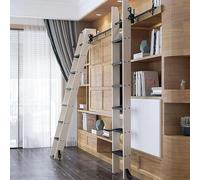 Kit de herrajes para escalera de biblioteca deslizante telescópica negra, vertical ajustable (sin escalera), sistema de riel de escalera rodante para biblioteca(400cm Kit de pista)