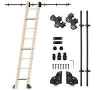 Kit de herrajes para escalera deslizante de biblioteca, con extensión de 1 a 7,2m (3,3 a 24 pies), color negro rústico, para estanterías u oficinas en casa (sin escalera)(480cm Kit pista)