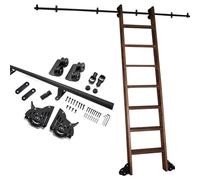 Kit de herrajes para escalera deslizante de biblioteca, kit completo de escalera móvil con ruedas para escaleras de loft, bodega y armario riel de escalera de acero al carbono(200cm Kit de pista)