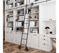 Kit de herrajes para escalera deslizante de biblioteca negra (sin escalera) - Kit robusto en acero al carbono 1-7,3m para biblioteca, altillo, ático, nevera de vino(610cm Kit de pista)