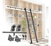 Kit de herrajes para escalera deslizante negra para ático y biblioteca | Sistema de rieles y poleas de acero al carbono (sin escalera) para oficina en loft doméstico(488cm Kit de pista)