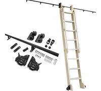 Kit de herrajes para escalera deslizante negra para biblioteca doméstica (sin escaleras), riel de riel de escalera móvil de tubo redondo de acero al carbono de 100 a 732cm(200cm Kit de pista)