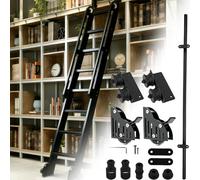 Kit de herrajes para escalera deslizante negra (sin escalera), sistema de riel resistente con rodillos frenantes para biblioteca, nevera de vino y vestidor(732cm Kit de pista)