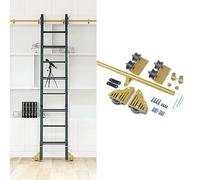 Kit de herrajes para escalera deslizante para biblioteca, 100 cm, 200 cm, 300 cm, 400 cm, 500 cm, 600 cm, rieles de escalera rodantes, rieles de escalera móviles de tubo redondo dorado con ruedas(500c