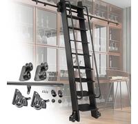 Kit de herrajes para escalera deslizante para loft y biblioteca | Sistema de rieles y poleas de acero al carbono de alta resistencia (sin escalera) para librería doméstica(366cm Kit de pista)