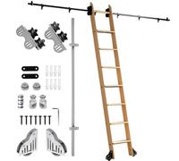 Kit de herrajes para escalera retráctil de biblioteca - Sin escalera, riel tubular redondo gris plateado de 1 a 6 metros, rodillo de piso con freno(100cm Kit de pista)