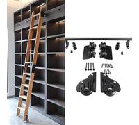 Kit de herrajes para escalera rodante - Librería de 3.3 a 24 pies con riel deslizante móvil - Sistema de rodillos completo para biblioteca bodega armario (sin escaleras)(244cm Kit de pista)