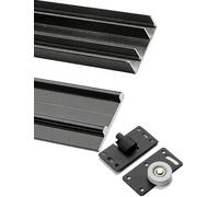 Kit de herrajes para puerta corredera de armario de 190 cm, riel de aluminio con rodillos silenciosos, sistema de riel triple para una operación suave, ideal para armarios y armarios (negro)