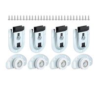 Kit de herrajes para puerta corredera de armario, paquete de 4 rodillos inferiores y 4 soportes superiores, ruedas de rodamiento de bolas, para puertas de armario