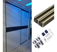 Kit de herrajes para puerta corredera de armario, riel de montaje superior con riel, ruedas, tornillos y topes para armario de dormitorio, acabado champán, 3 m