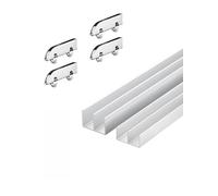 Kit de herrajes para puerta corredera de armario, sistema de doble riel con ruedas para puertas correderas ocultas, ideal para puertas de cocina o sala de estar, color plateado (160 cm)
