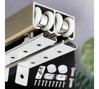 Kit de herrajes para puerta corredera de derivación resistente con montaje superior, guía de suelo y polea