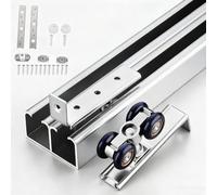 Kit de herrajes para Puerta corredera de Granero con Doble riel - Riel de Aluminio de Montaje Superior de 48" a 144" para 2 Puertas, reemplazo de mampara de Oficina, Acabado champán (86 pulg