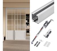 Kit de herrajes para puerta corredera de granero de cierre suave de 3 m, sistema de riel de montaje en techo para puertas de junta, fácil de instalar, mecanismo rodante
