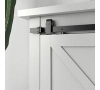 Kit de herrajes para puerta corredera de granero para puertas de armario, sistema de riel silencioso y suave, riel de acero al carbono con acabado negro esmerilado, espaciadores ajustables y