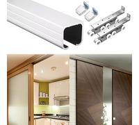 Kit de herrajes para puerta corredera de granero, riel de montaje superior de 120 pulgadas para cocina, baño, despensa y patio, sistema de puerta de bolsillo plateado para una fácil instalación