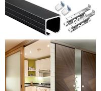 Kit de herrajes para puerta corredera de granero, riel de montaje superior de 55 pulgadas para puertas de bolsillo, ideal para cocina, baño, despensa, patio y porche, acabado negro y elegante