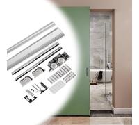 Kit de herrajes para puerta corredera de granero, sistema de riel de derivación de aluminio para puertas de armario y bolsillo, mecanismo de cierre suave, adecuado para dormitorio y baño