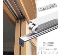 Kit de herrajes para puerta corredera empotrada con bypass de 60, 100, 150, 200 y 250 cm, sistema de rieles empotrados en el techo ocultos(White,224cm/88in)