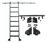 Kit de herrajes para puerta corredera negra, sistema de riel redondo de acero ajustable de 3.3 a 20 pies con ruedas de rodillo de suelo para un funcionamiento suave, no necesita escalera, ideal para