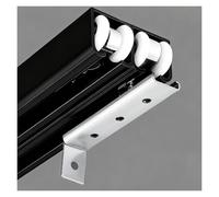 Kit de herrajes para puerta corrediza de granero de 277 m, resistente para 2 puertas, sistema de doble pista con rodillo y rieles, juego de puerta de bolsillo de montaje superior (negro 24.5 pies/747