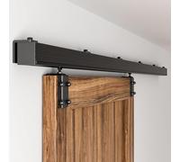 Kit de herrajes para puerta corrediza de granero de acero negro resistente de 5 pies, sistema de riel de montaje en pared, fácil de instalar, no incluye puerta, perfecto para decoración rústica del