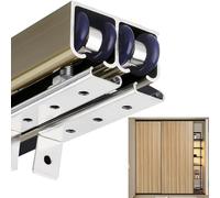Kit de herrajes para puerta corrediza de granero de doble riel con sistema de derivación - Riel de 45 pulgadas para puerta corrediza empotrada de madera, riel oculto para separadores de ambientes, mon