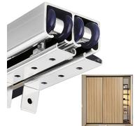 Kit de herrajes para puerta corrediza de granero de doble riel con sistema de derivación, riel de 87 pulgadas para puertas de madera, riel oculto para separadores de ambientes, acabado plateado de mon