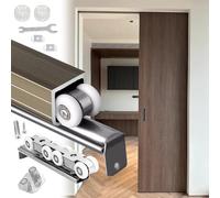 Kit de herrajes para puerta corrediza de granero, guía de riel de puerta corredera de metal y rodillos para baño y cocina, se adapta a puertas de 24 a 72 pulgadas, rieles de 50 pulgadas incluidos