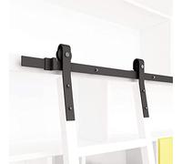 Kit de herrajes para puerta corrediza de granero negro de 5 a 13 pies, kit de hardware de escalera deslizante para biblioteca con ruedas de rodillo de suelo + accesorios de extensión (tamaño: kit de