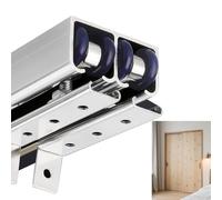 Kit de herrajes para puerta de derivación de 46 pulgadas, juego de rieles para puertas correderas dobles, riel de aluminio suave y silencioso para puertas de armario de madera, color plateado h
