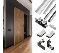 Kit de herrajes para puerta de madera maciza con rodillo silencioso, riel de aluminio resistente para puerta corrediza de granero