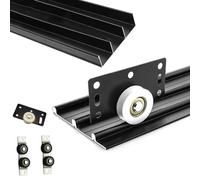 Kit de herrajes para puertas correderas de triple carril, sistemi de derivación (bypass) de aleación de aluminio con rodillos superiores e inferiores para 1 puerta; incluye rieles(170cm/67in)