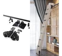 Kit de herrajes para puertas correderas tipo granero para biblioteca, rieles correderos de tubo redondo de acero al carbono, guía para escalera móvil para loft doméstico(610cm Kit de pista)