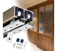 Kit de Herrajes para Puertas Corredizas de Granero de Doble Riel, Riel Superior para Puertas Corredizas de Sala de Estar, Kit de Mde Riel para Puertas de Gabinete, Granero O de Bolsillo con Herrajes/C