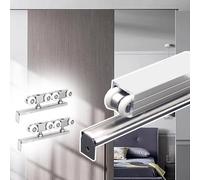 Kit de herrajes para Puertas corredizas Tipo Granero, Sistema de rieles para Puertas empotradas de 2,37 m (7,8 pies), Rodillos de Montaje Superior para armarios con Juego de 4 Ruedas, acabad