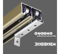 Kit de herrajes para riel de Puerta corrediza Doble Champagne de 91 Pulgadas - Sistema de Puerta de Armario con Sistema de derivación para Puertas de 3/4" a 1", Incluye guía de Piso y rodill