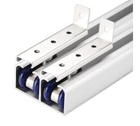 Kit de herrajes resistentes para puerta corredera, riel de doble derivación de 6.5 pies para un fácil montaje en techo y pared, juego de puerta de granero blanco personalizable, perfecto para