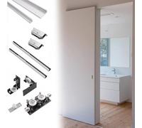 Kit de herrajes y rieles ocultos para puertas correderas, rodillo plano suave y resistente para puertas de armario, dormitorio