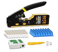 Kit de Herramienta de Crimpado RJ45, Set de Herramienta de Crimpadora RJ45 con Probador de Cable de Red, 50 Conectores CAT6, 50 Botas, Pelacables, Ethernet CAT5 Cat5e Cat6 Crimpadora