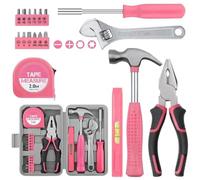 Kit de herramientas Caja de herramientas básica rosa for universidad/dormitorio, hogar y oficina Reparaciones básicas del hogar en un estuche portátil