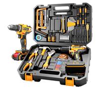 Kit de herramientas de 117 piezas con taladro inalámbrico de 12 V, juego de herramientas mecánicas para reparación del hogar y automóviles, caja de almacenamiento perfecta para hombres, bricolaje